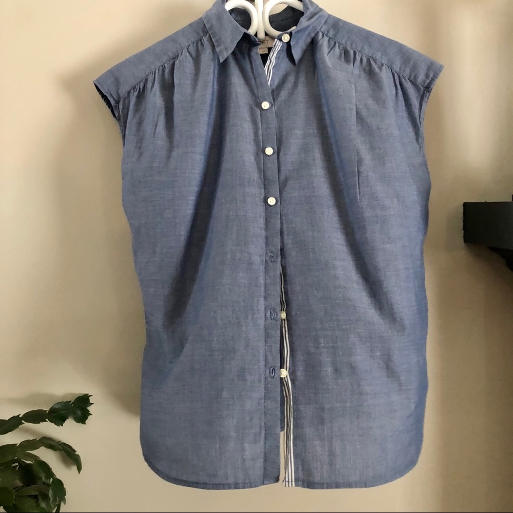 Light denim sleeveless blouse